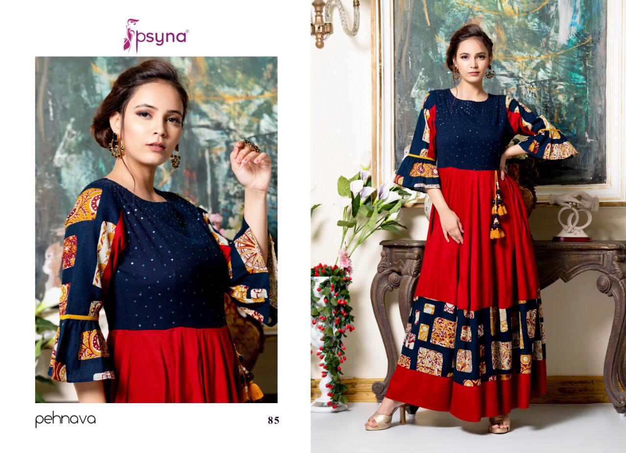 Psyna tex pehnava vol 8 ready to wear ethnic gown rayon and cotton Kurties Collection