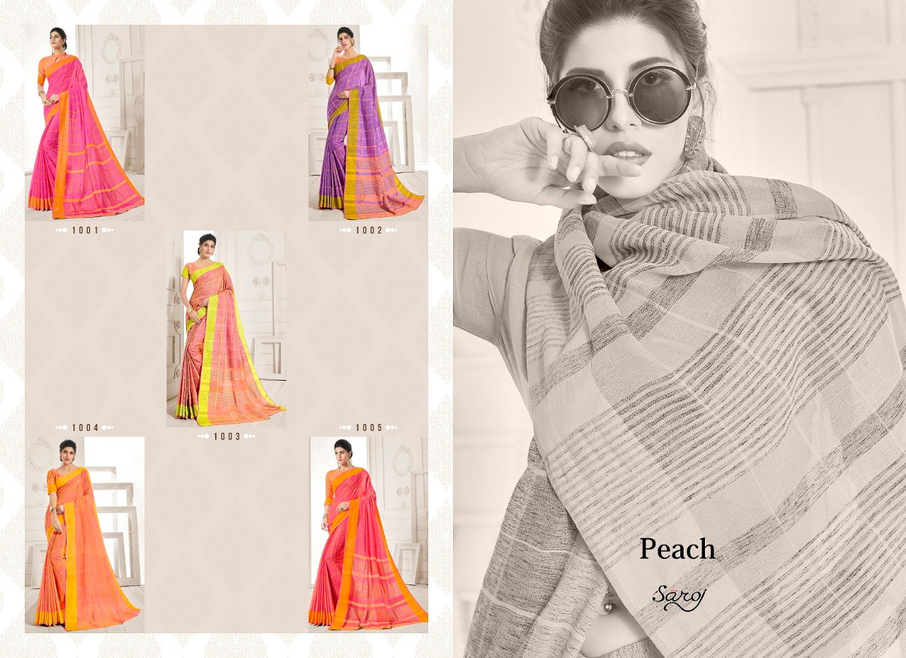 Saroj peach occasional wear bright colours saree catalog at wholesale rate