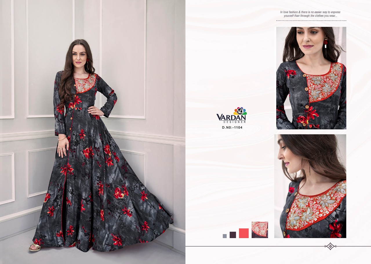 Vardan navya vol 11 printed gowns heavy Embroidered readymade gown Catalog