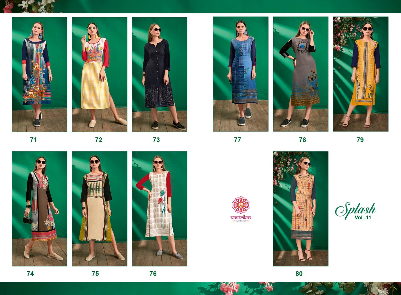Vastrikaa splash vol 11 designer party wear ethnic Kurties Collection At Wholesale Rate