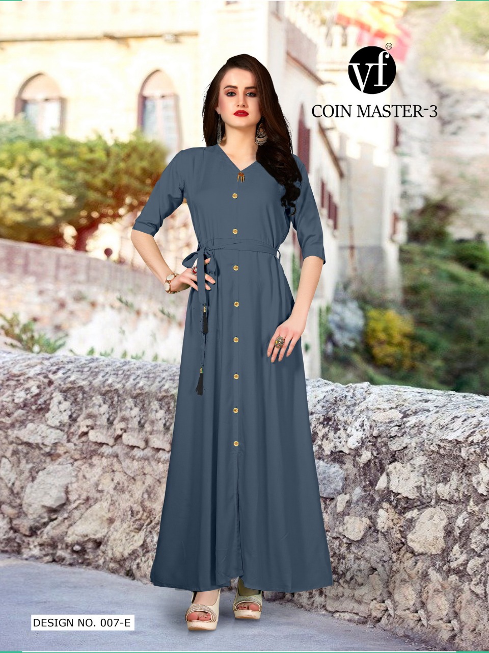 Vee fab india coin master vol 3 colourful long daily wear rayon Kurties Collection