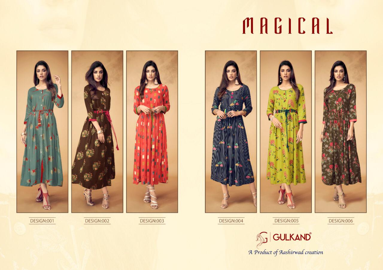Gulkand magical rayon printed kurties party wear collection