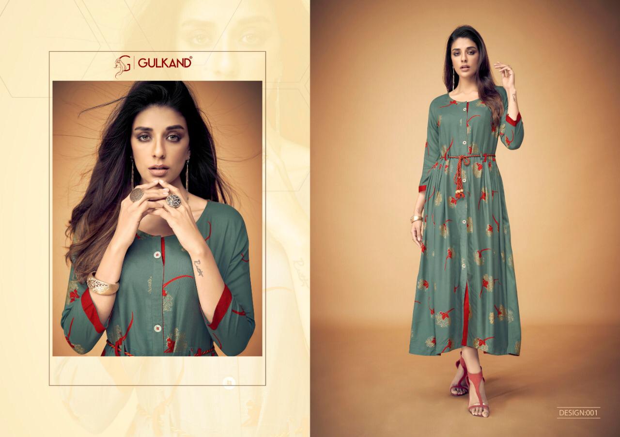 Gulkand magical rayon printed kurties party wear collection