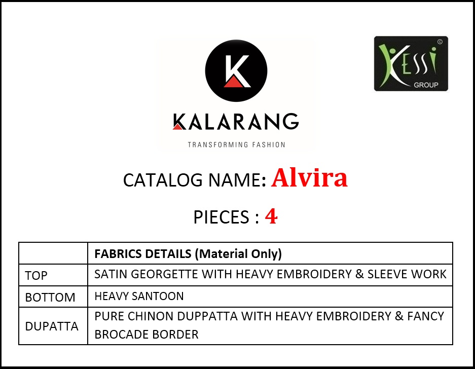 Kalarang creation Alvira beautiful Designer embroidered Salwar Kameez catalog