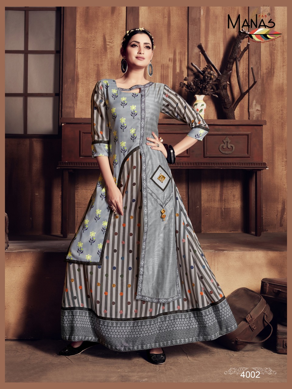 Manas fab valentina long flair Stylish party wear gown Catalog at Wholesale rate