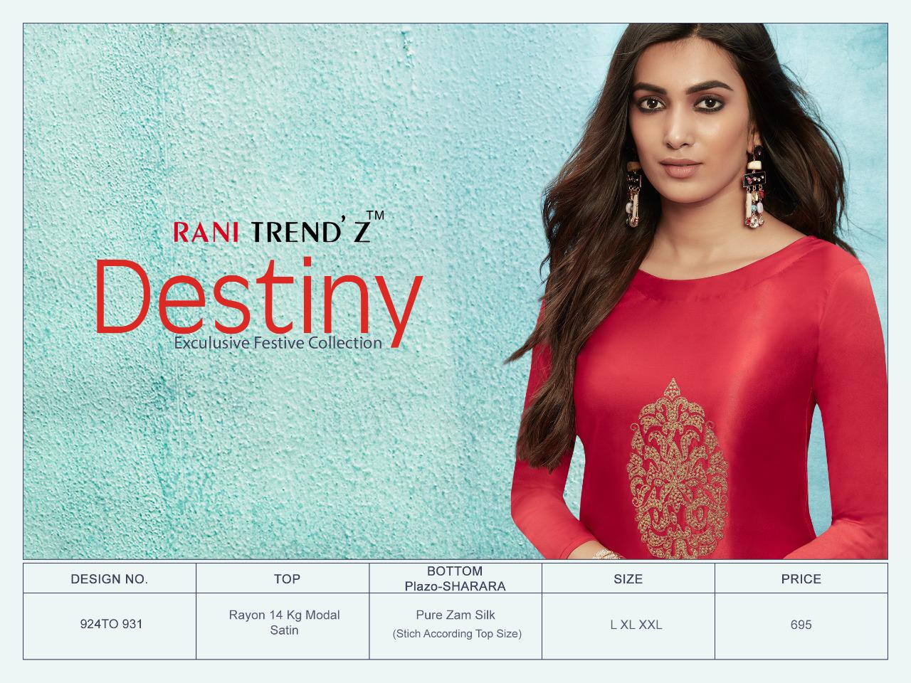 Rani Trendz destiny ready To Wear Kurti with Plazzo catalog