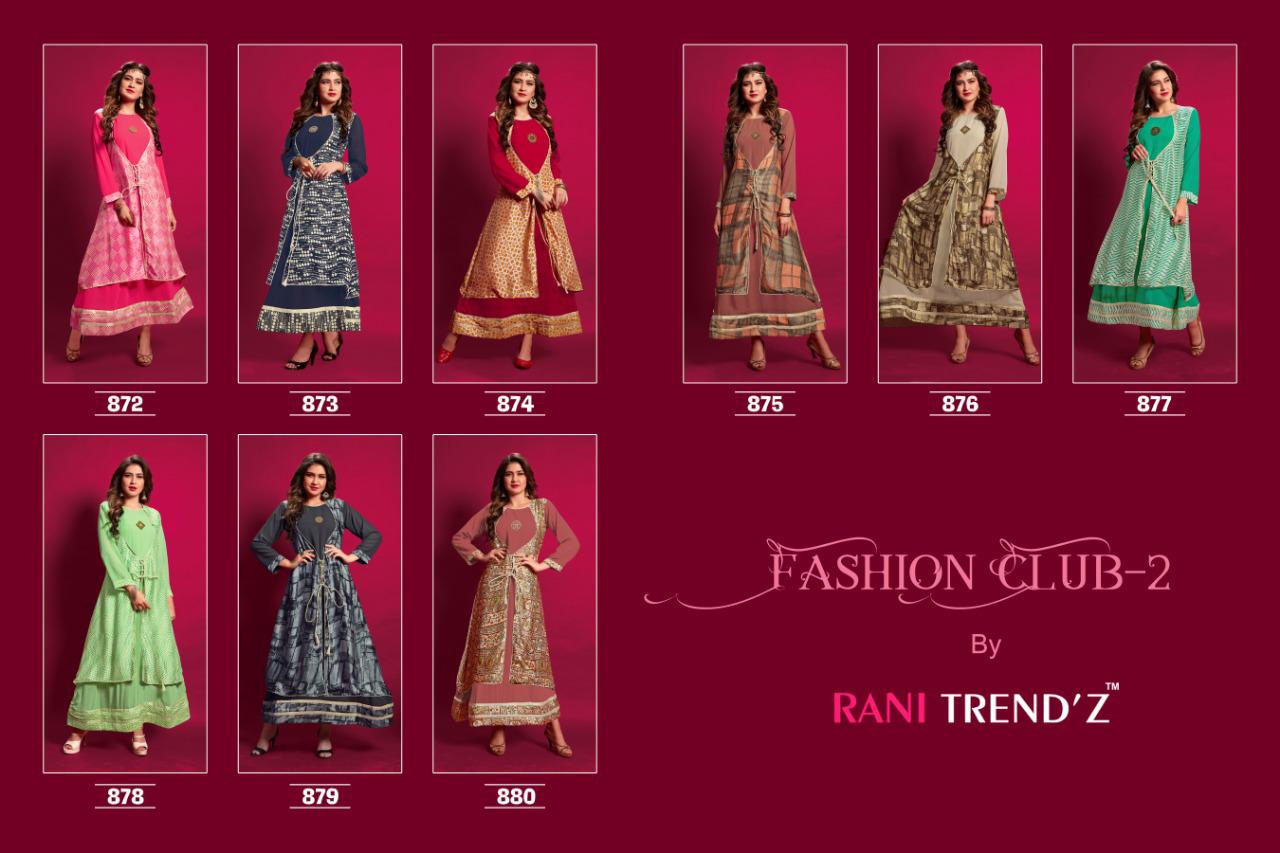 Rani Trendz fashion club Vol 2 long gown type printed Kurties Catalog