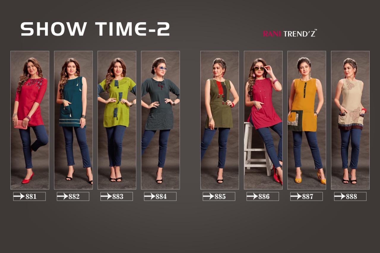 Rani trendz show time short top fancy tunics catalog