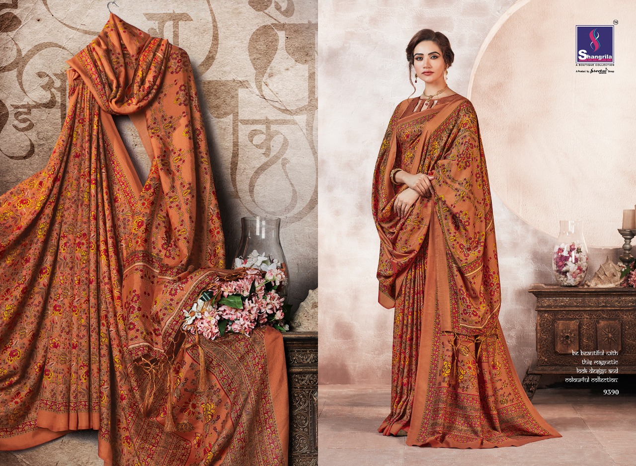 Shangrila Pashmina with shawl beautiful Colours sarees Collection Dealer