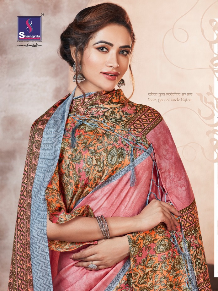 Shangrila Pashmina with shawl beautiful Colours sarees Collection Dealer