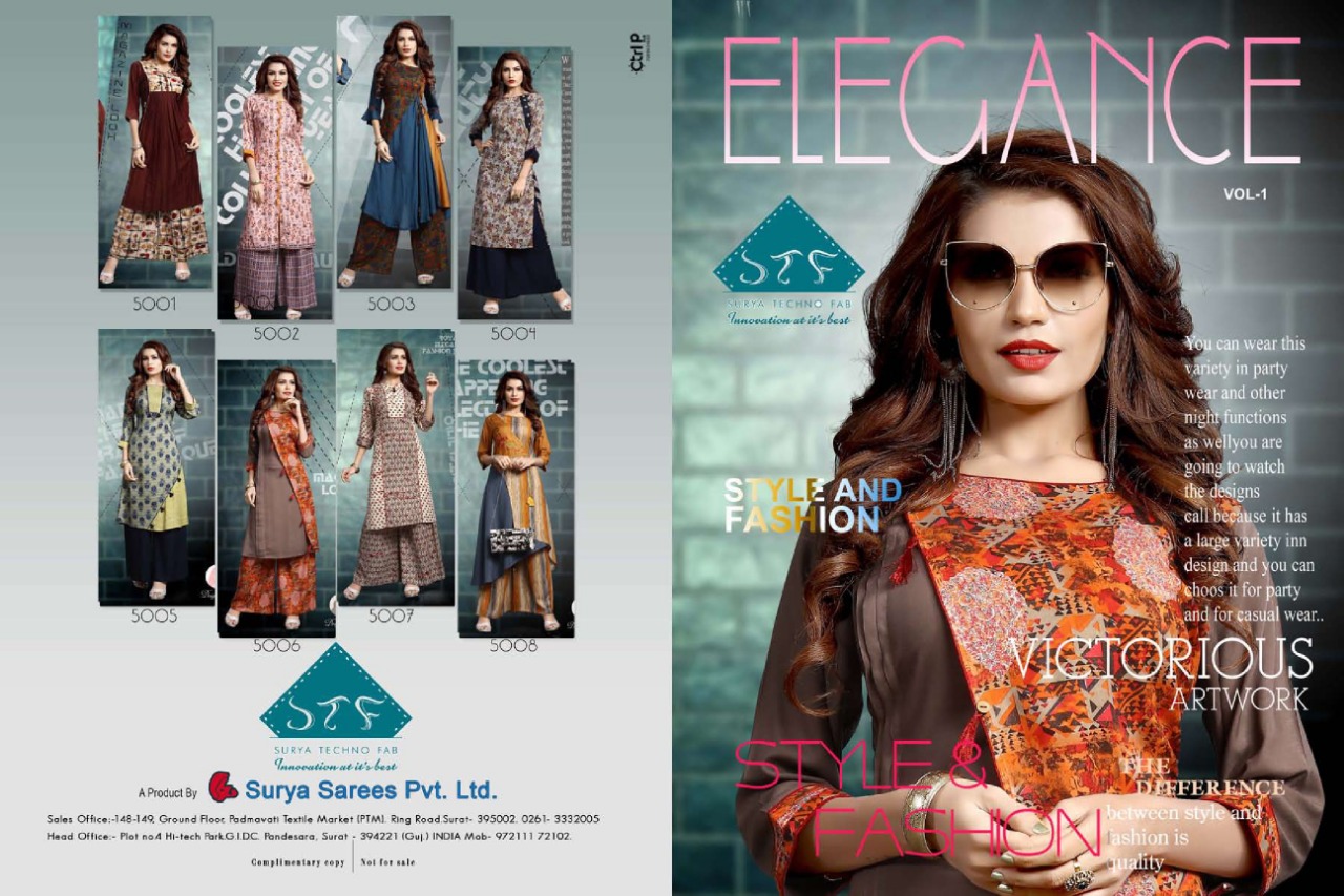 Stf Elegance vol 1 printed Kurties beautiful Colours Catalog Dealer