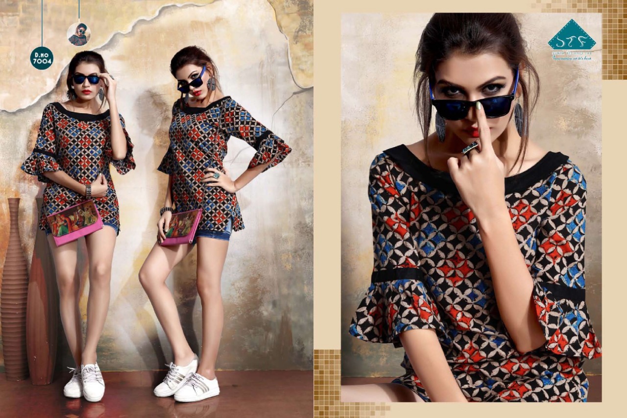 Stf pretty girl vol 9 rayon printed casual wear short tops catalog