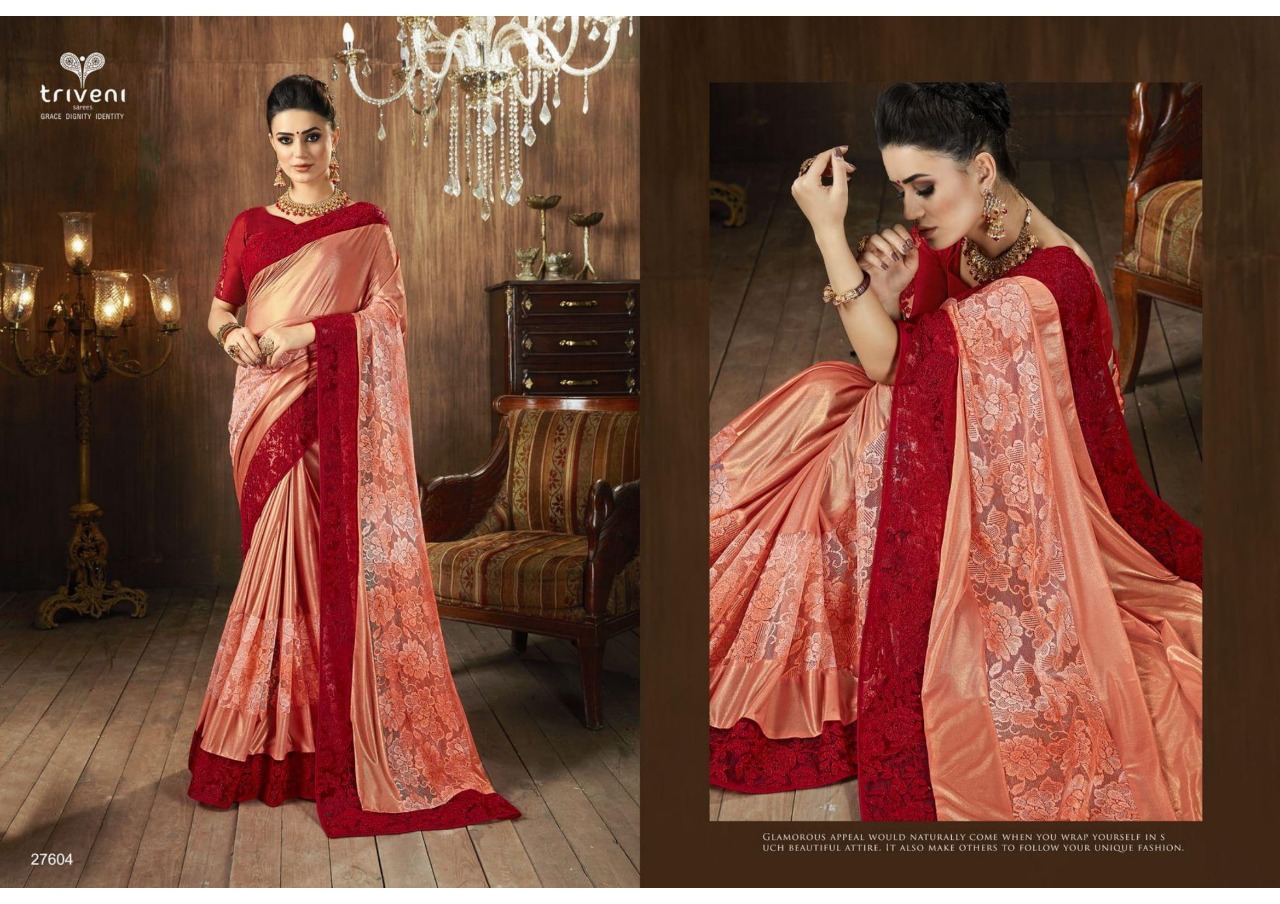 Triveni china fabric Traditional wear beautiful colours sarees collection at wholesale rate