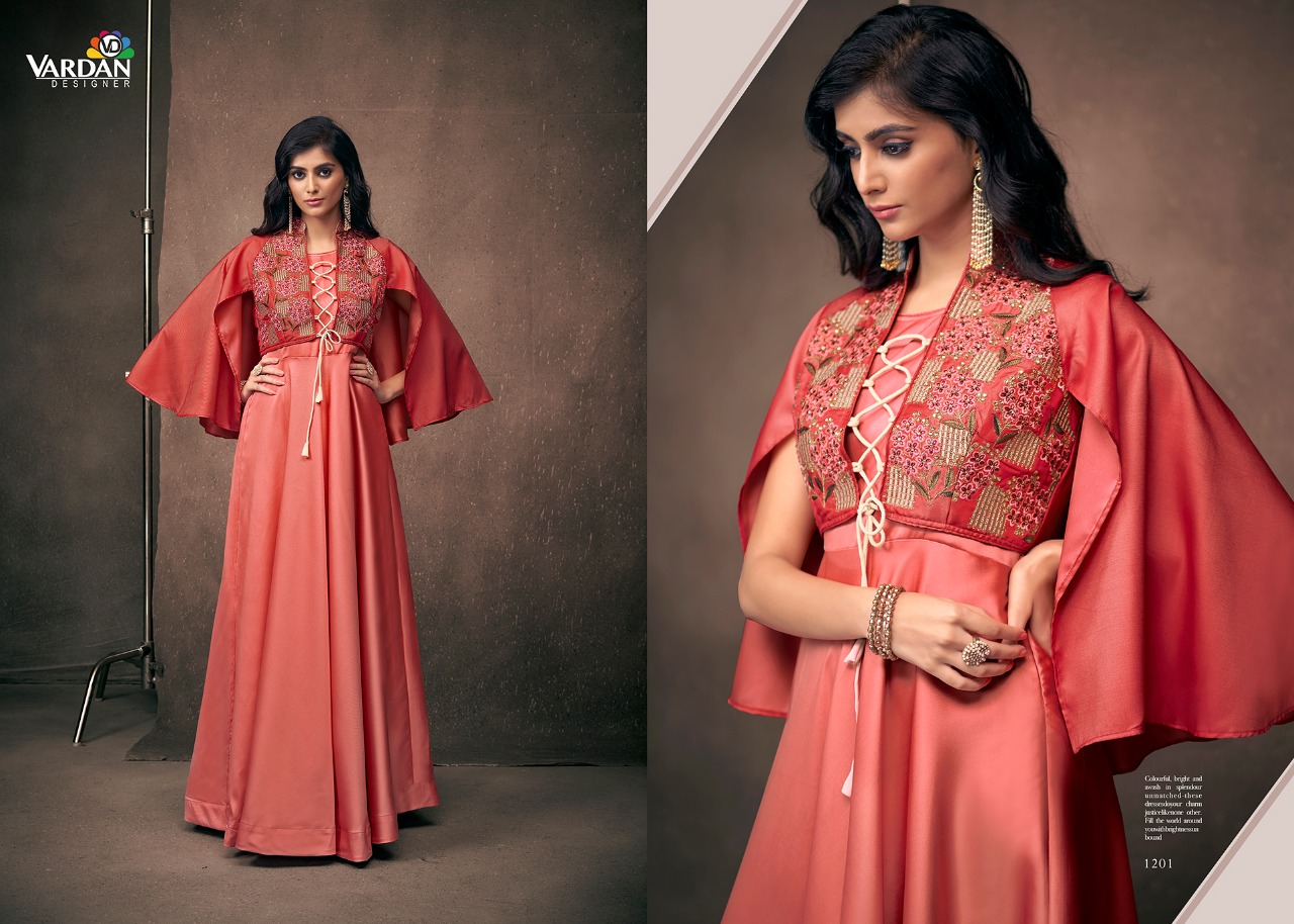 Vardan designer navya vol 12 Long flair gown type party wear kurties Collection