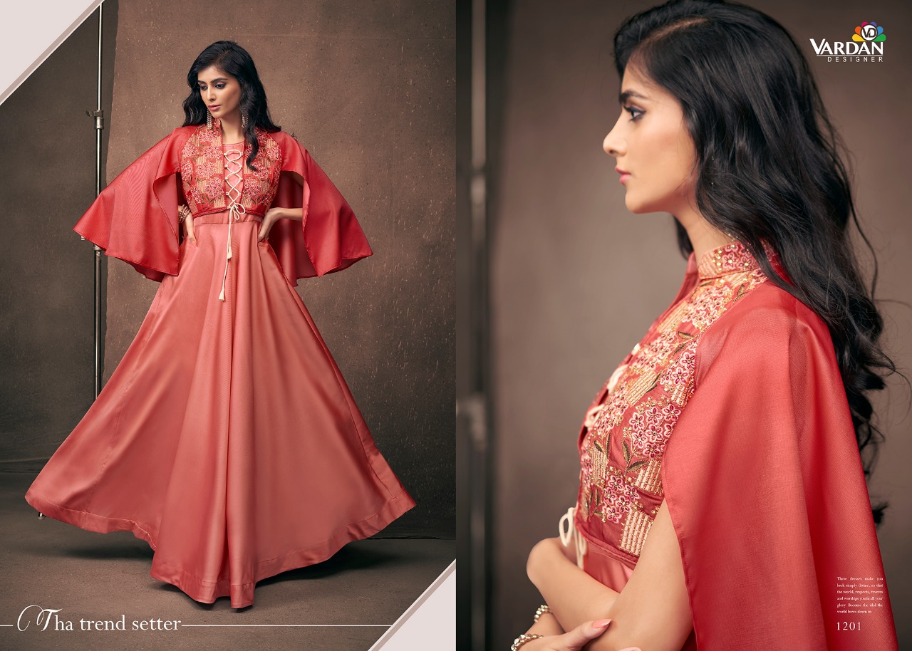 Vardan designer navya vol 12 Long flair gown type party wear kurties Collection