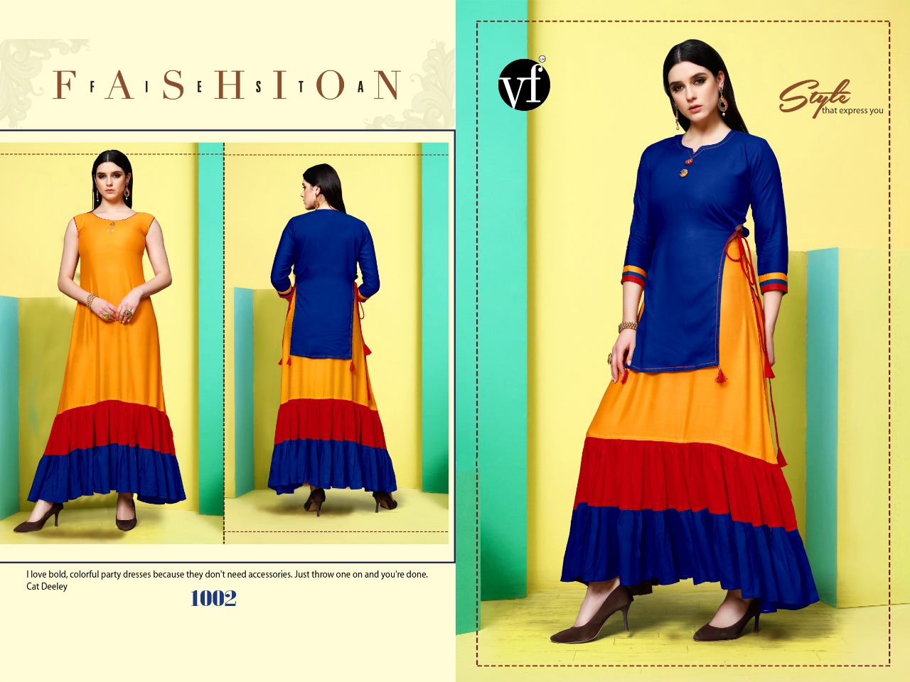 vF india blossom colorful readymade long gowns at wholesale rate