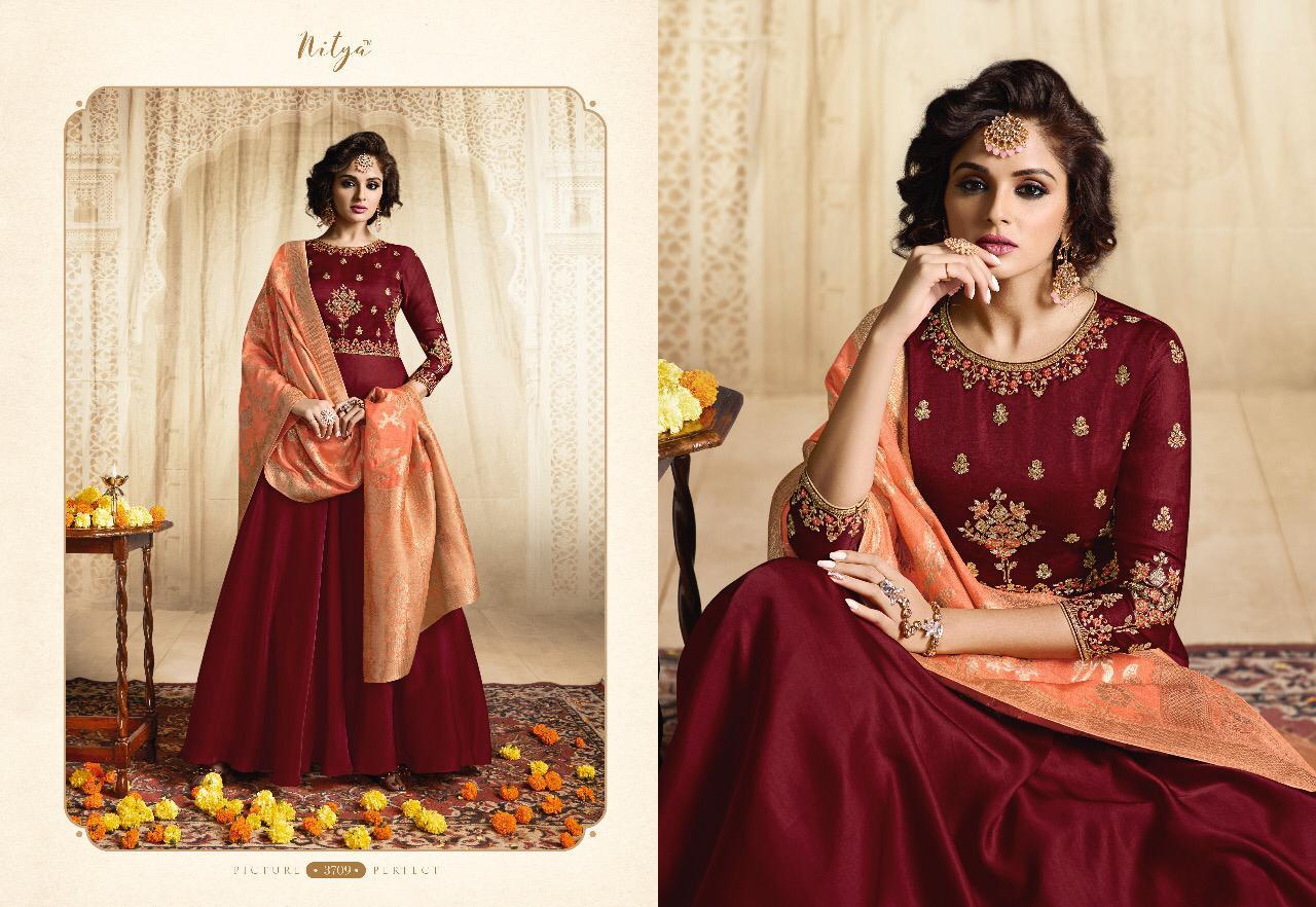 lT fabrics nitya vol 38 nX beautiful designer long kurtis catalog