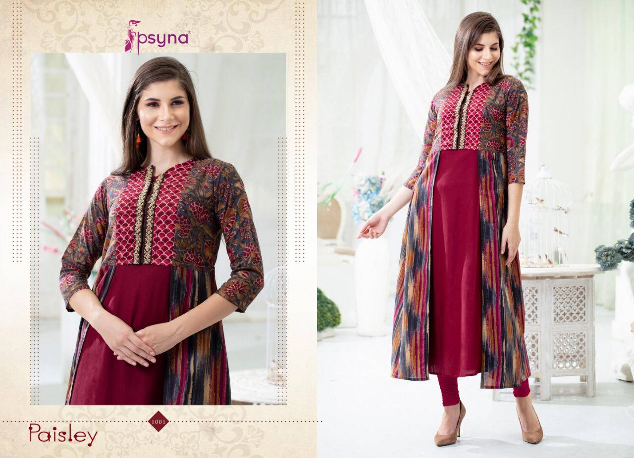 psyna paisley colorful casual wear kurtis collection