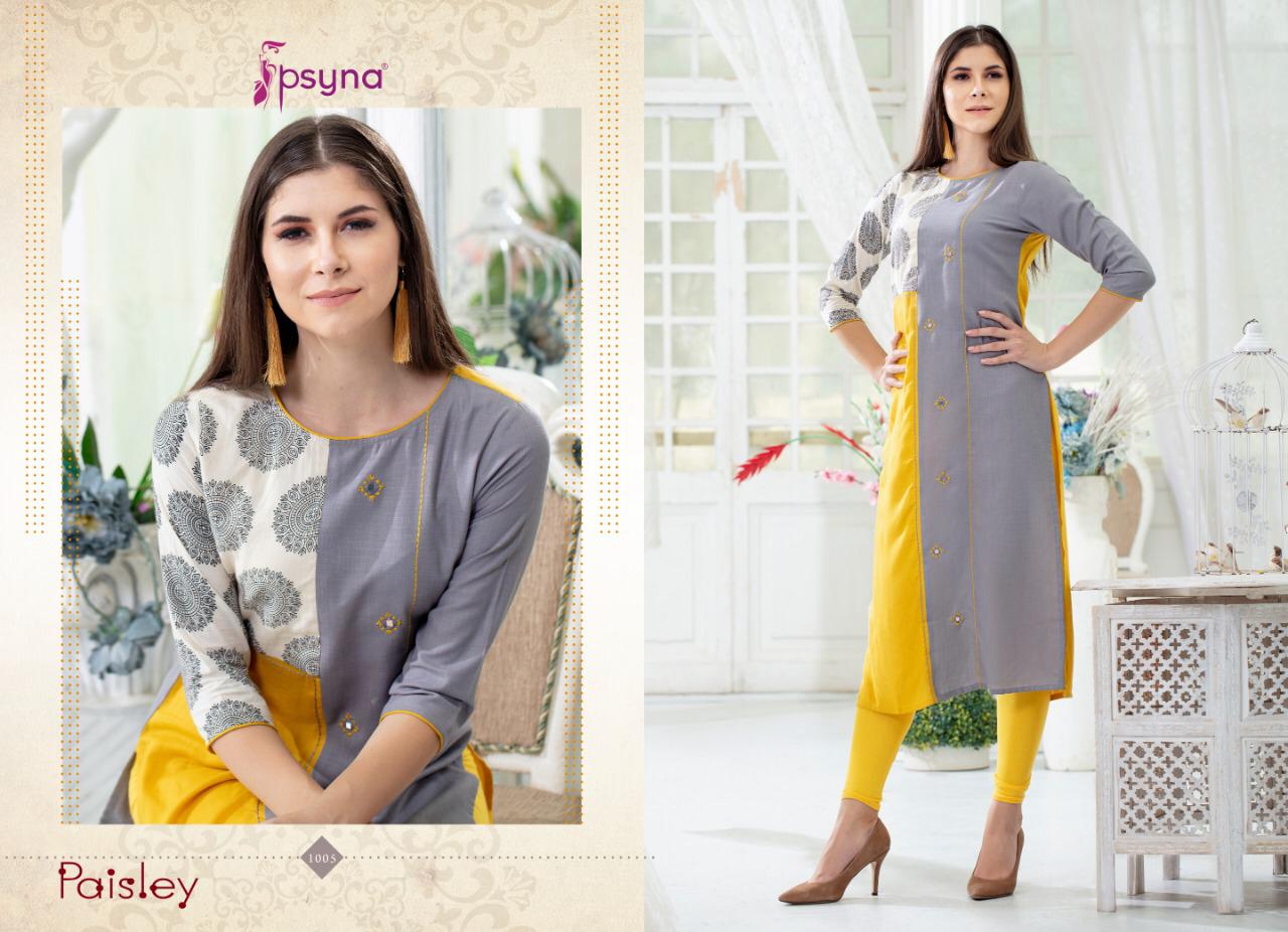 psyna paisley colorful casual wear kurtis collection