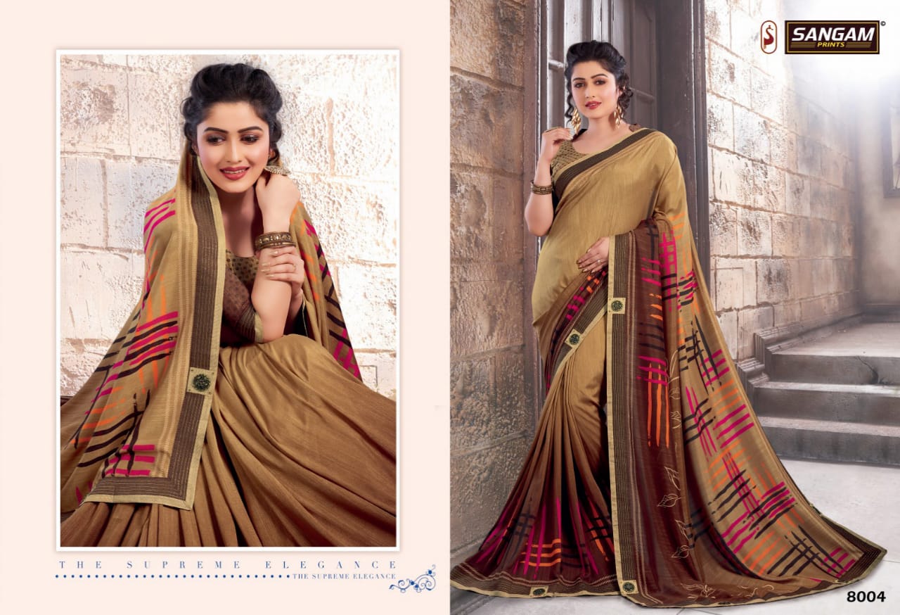sangam prints bela colorful fancy casual wear sarees catalog at wholesale rate