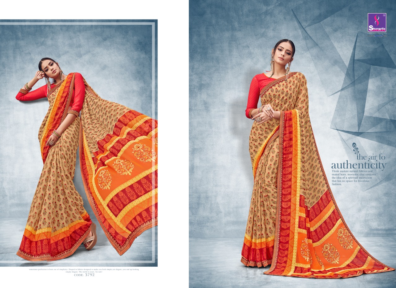 shangrila nainika chiffon colorful casual wear sarees catalog