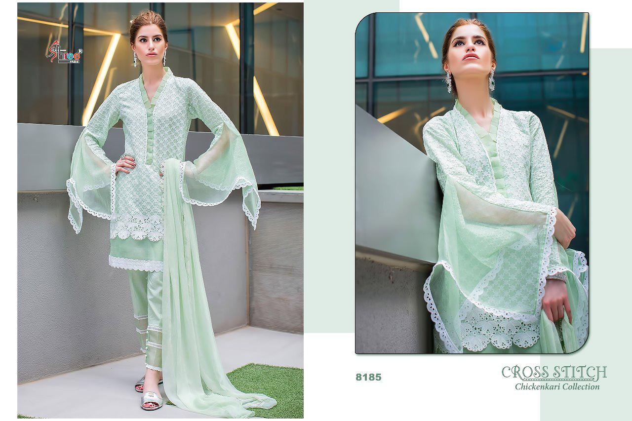 shree fabs cross stitch chickenkari collection colorful fancy salwaar suit collection at reasonable rate