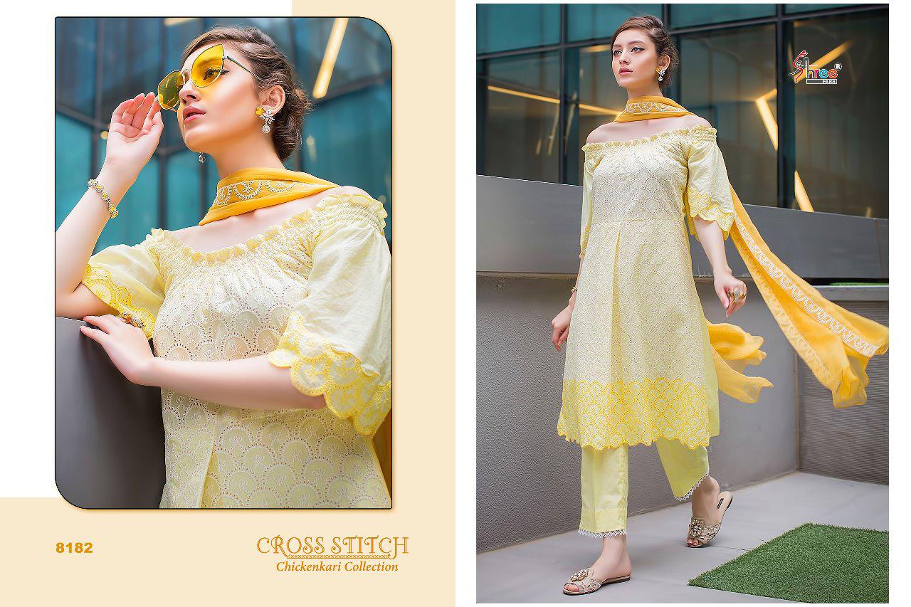 shree fabs cross stitch chickenkari collection colorful fancy salwaar suit collection at reasonable rate