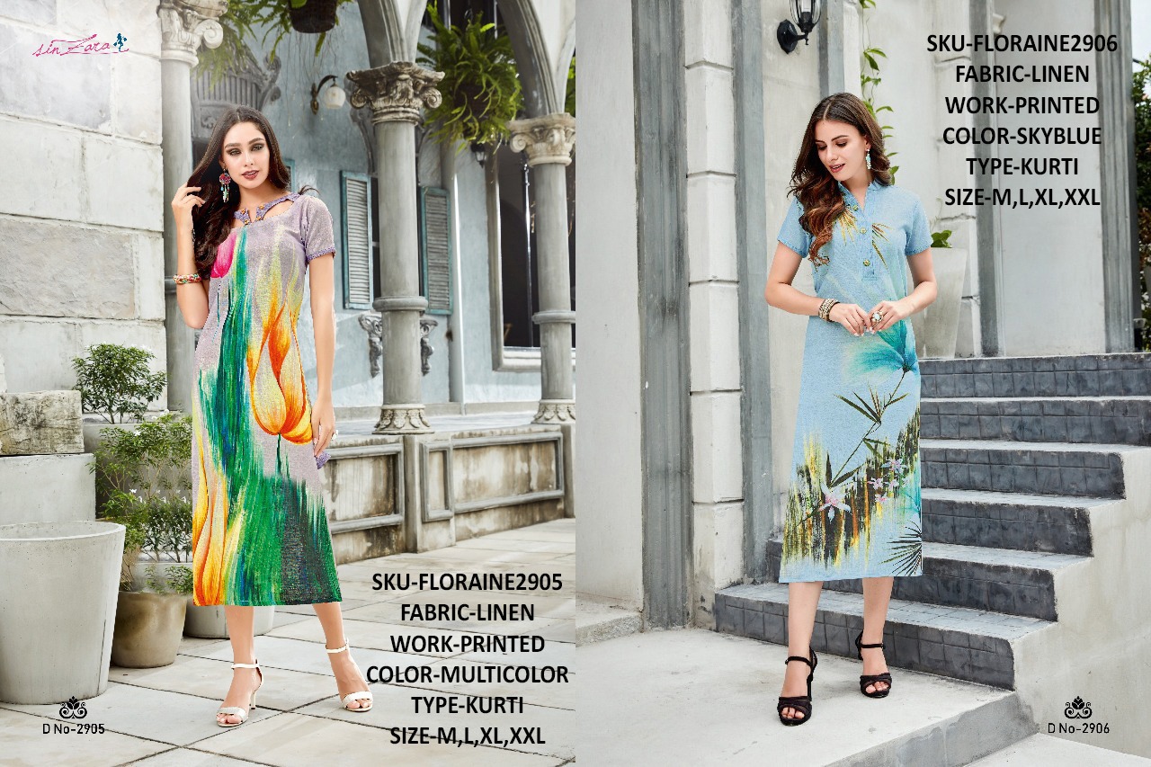 sinzara floraine colorful casual wear kurtis catalog