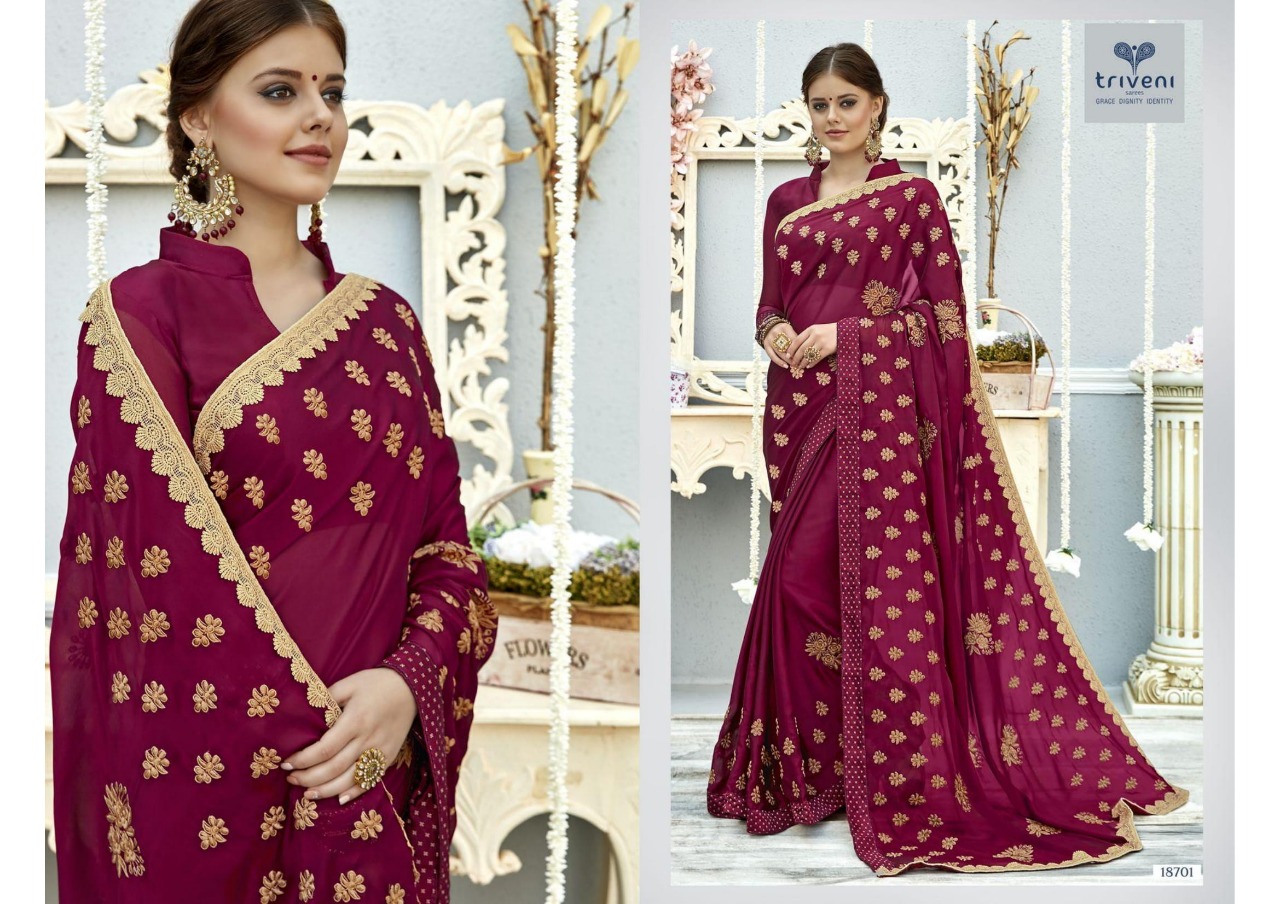 triveni violet colorful casual designer sarees collection