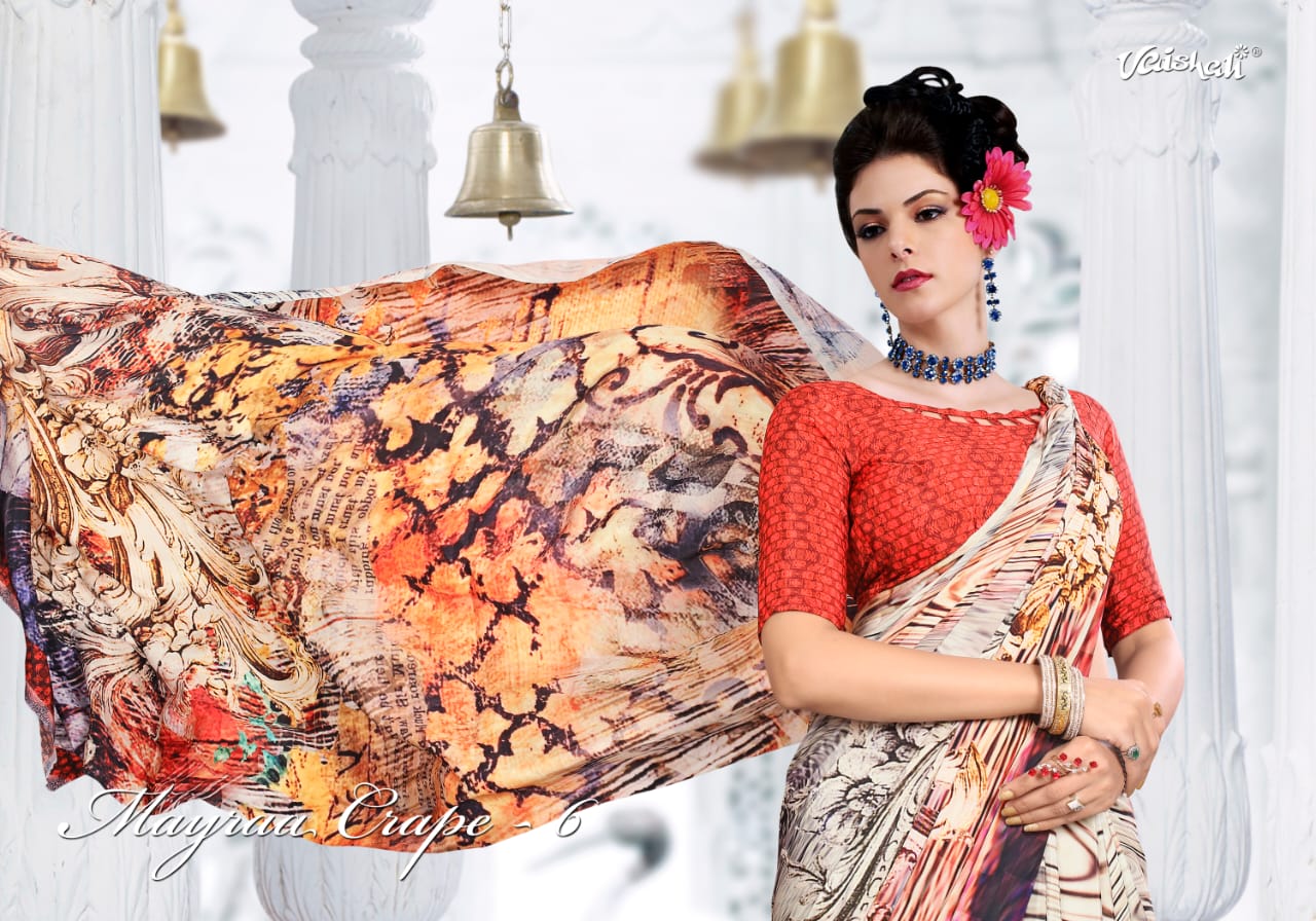 Vaishali mayraa crape vol 6 printed party wear saree collection