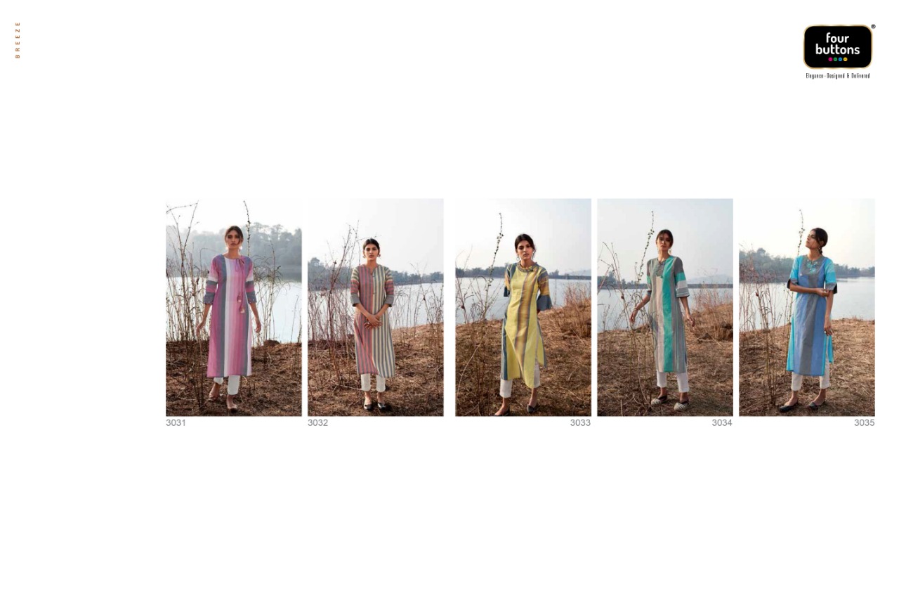 Four buttons breeze long straight kurties outfit