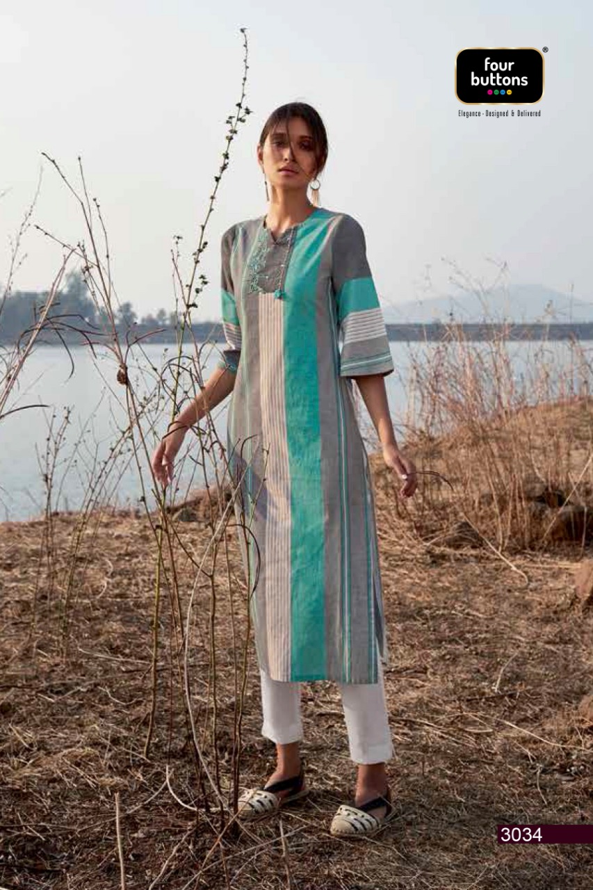 Four buttons breeze long straight kurties outfit
