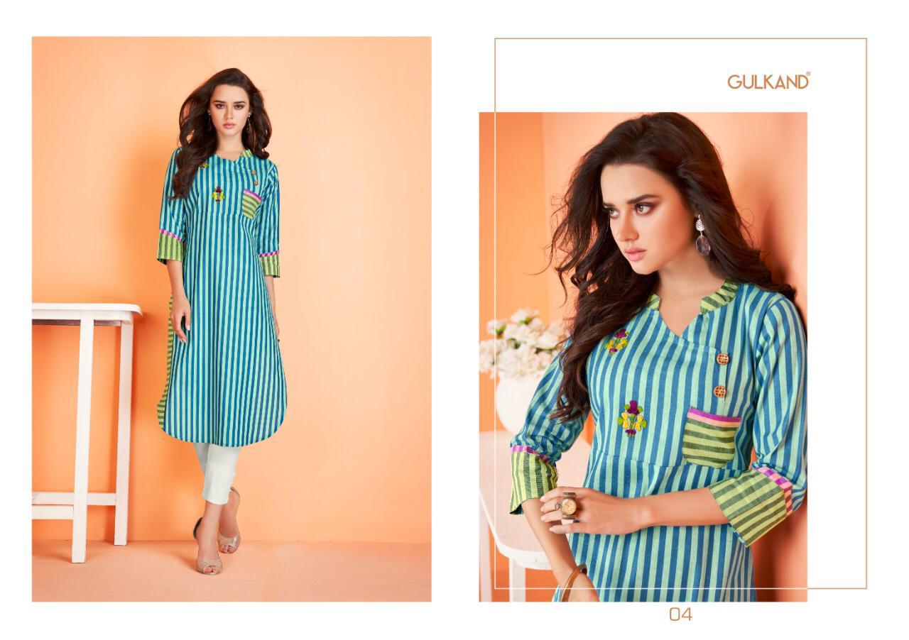 Gulkand designer sui dhaga stripes cotton kurties collection