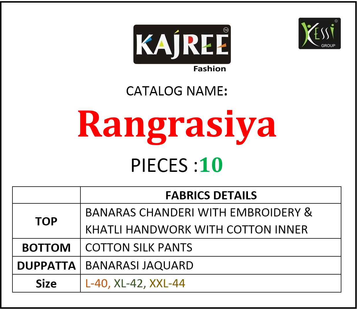 Kajree fashion rangrasiya readymade suits collection at wholesale rate