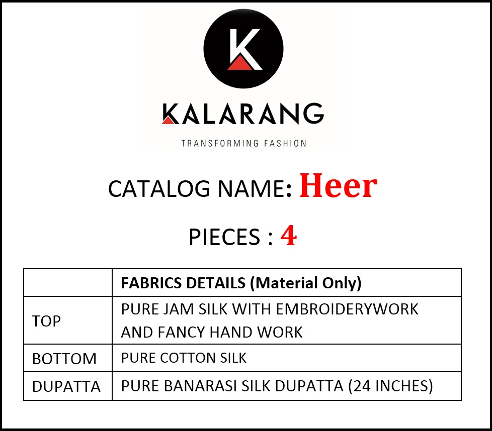 Kalarang creation heer jam silk salwar kameez catalog at wholesale rate