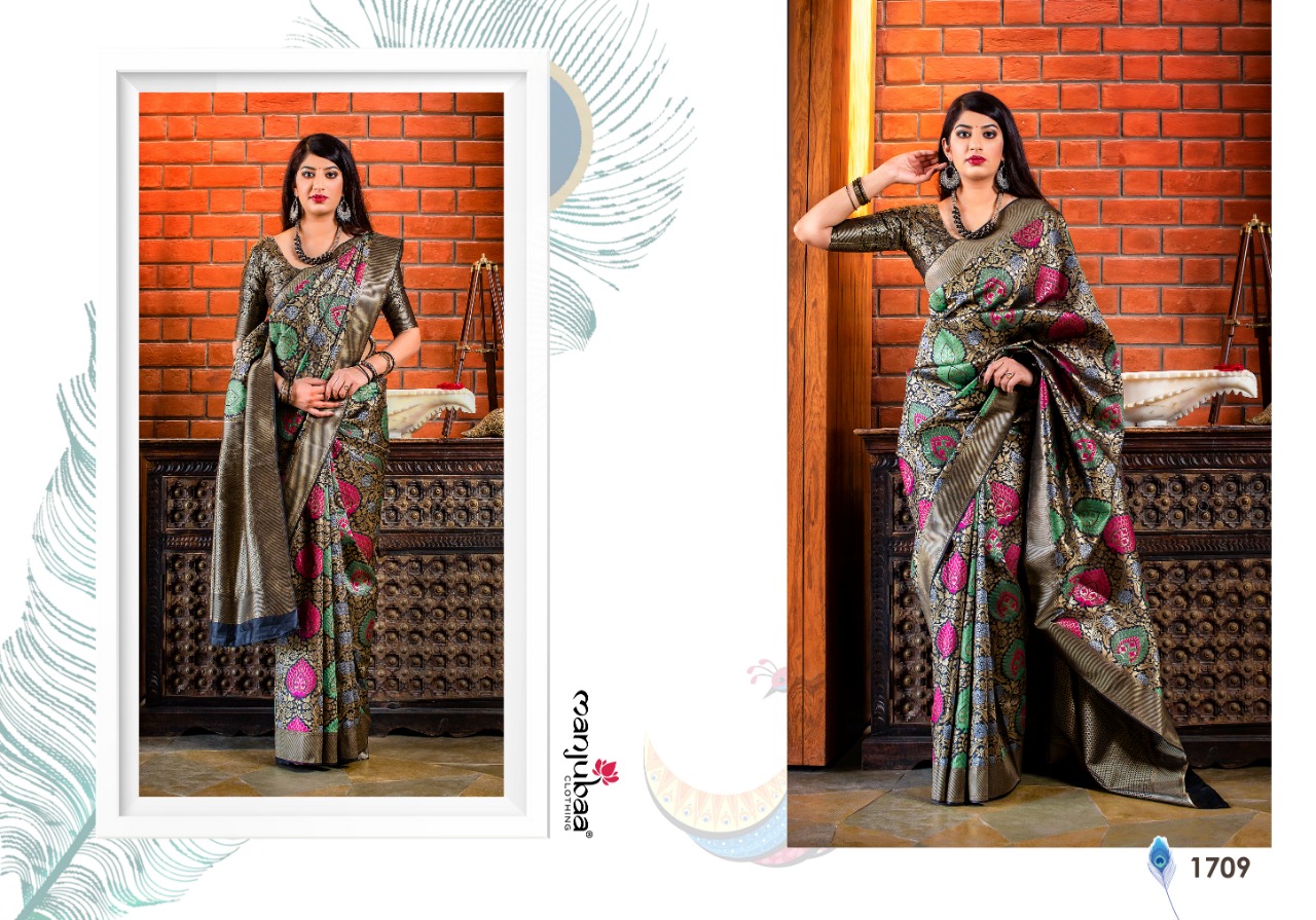 Manjubaa meher silk banarasi fancy printed saree