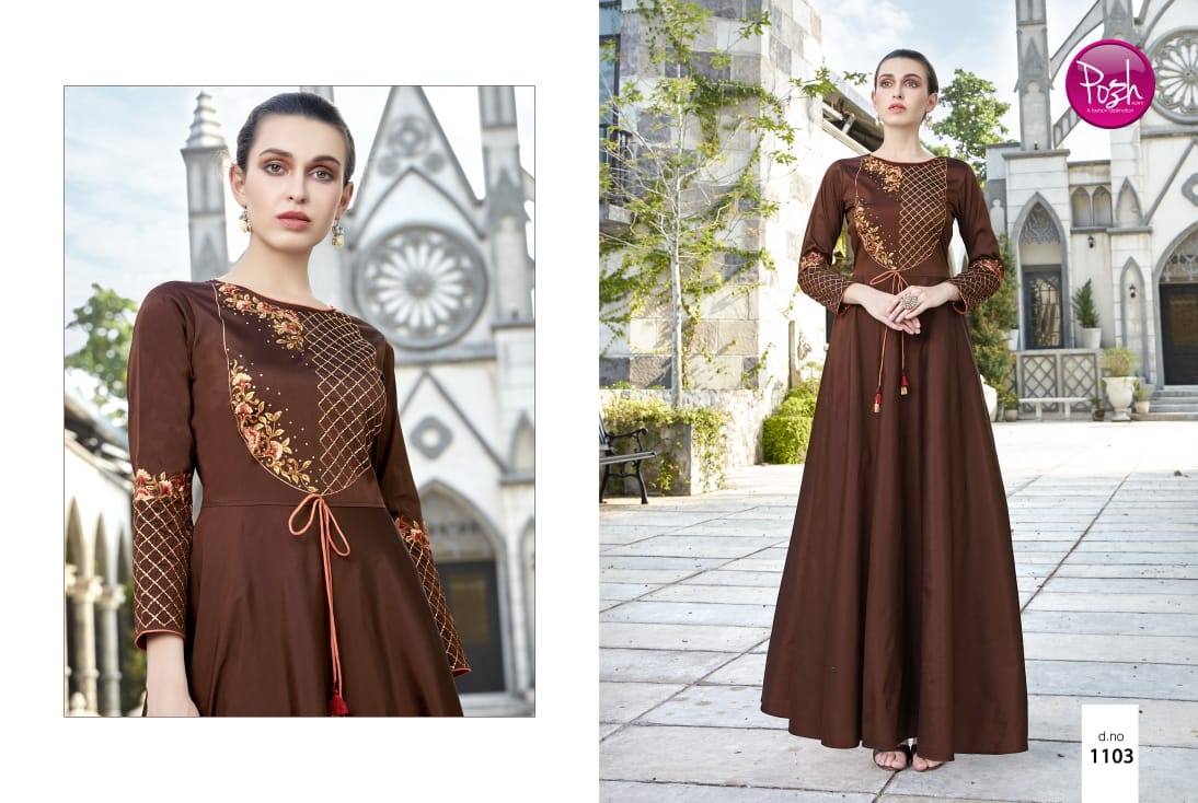 Posh alexa stylist ethnic gown style kurtis catalog Wholesaler