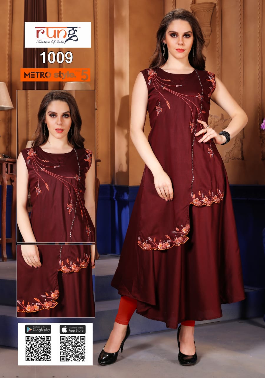 Rung presents metro style vol 5 fancy beautiful party wear kurties collection