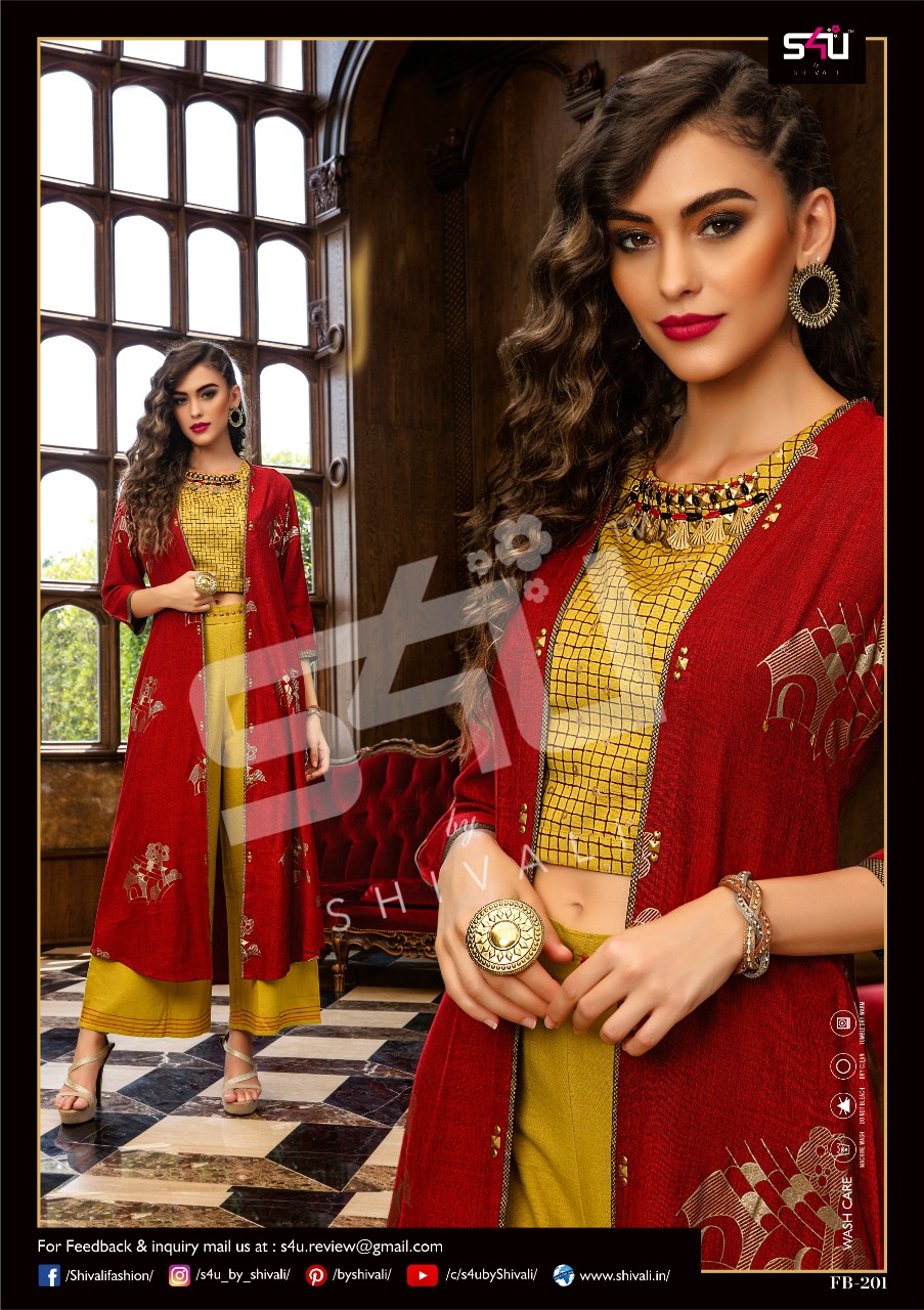 S4u by shivali presents fusion beats vol 2 fancy kurti with shrug ready to wear outfit