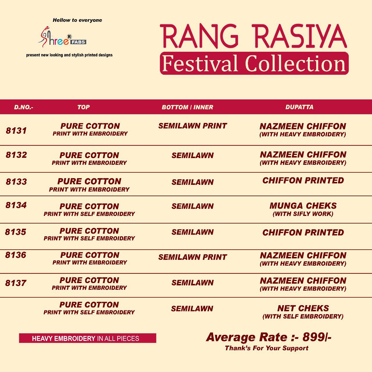 Shree fabs rang rasiya premium eid collection salwar kameez collection