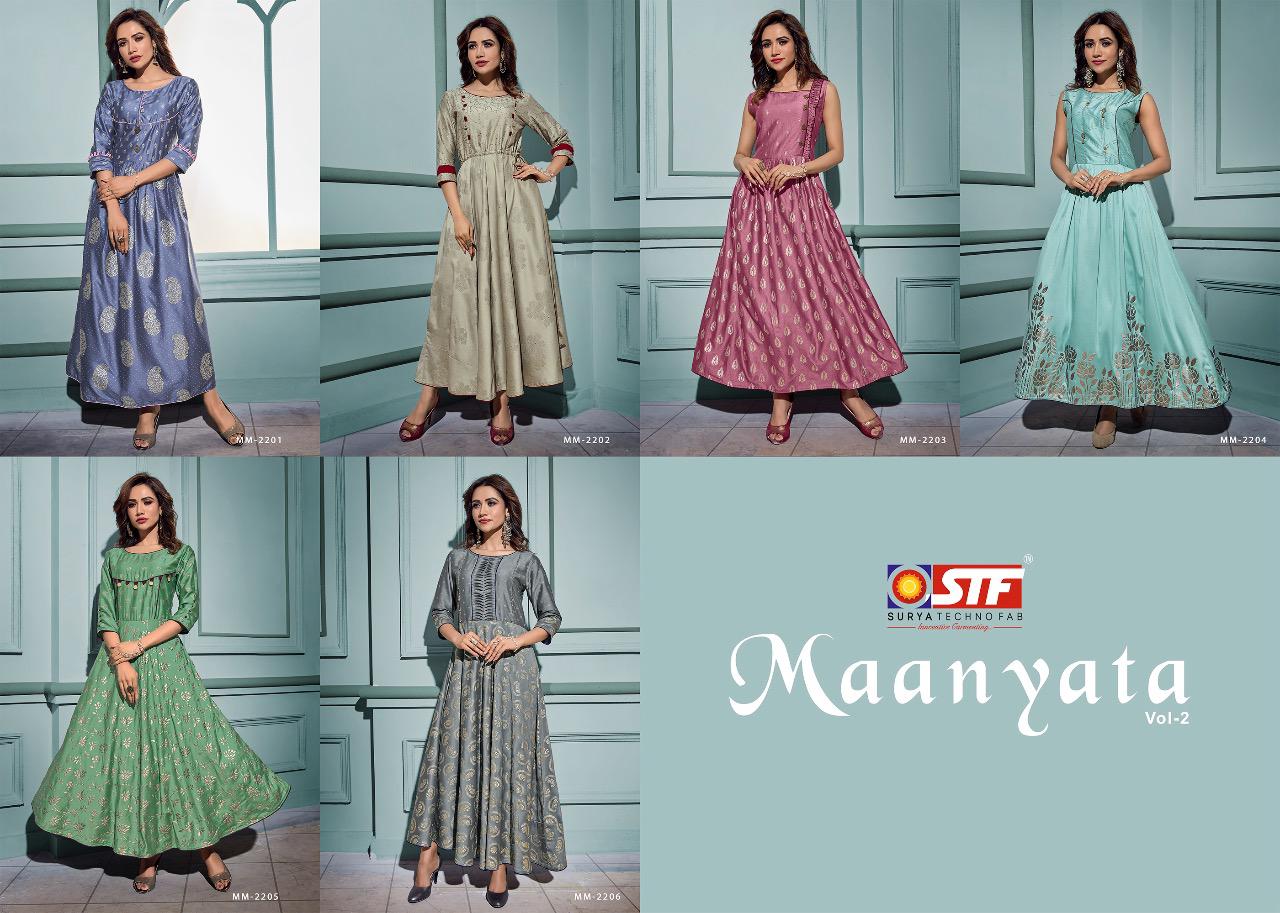 Stf maanyata vol 2 foil print ready to wear gown collection