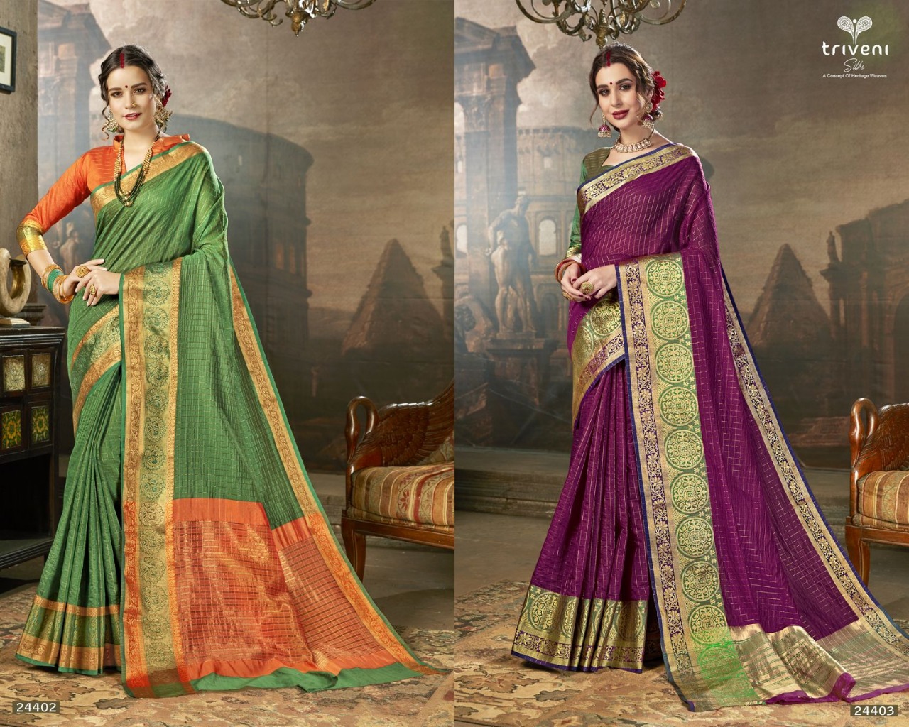 Triveni Sasya fancy colourfull sarees collection at wholesale rate