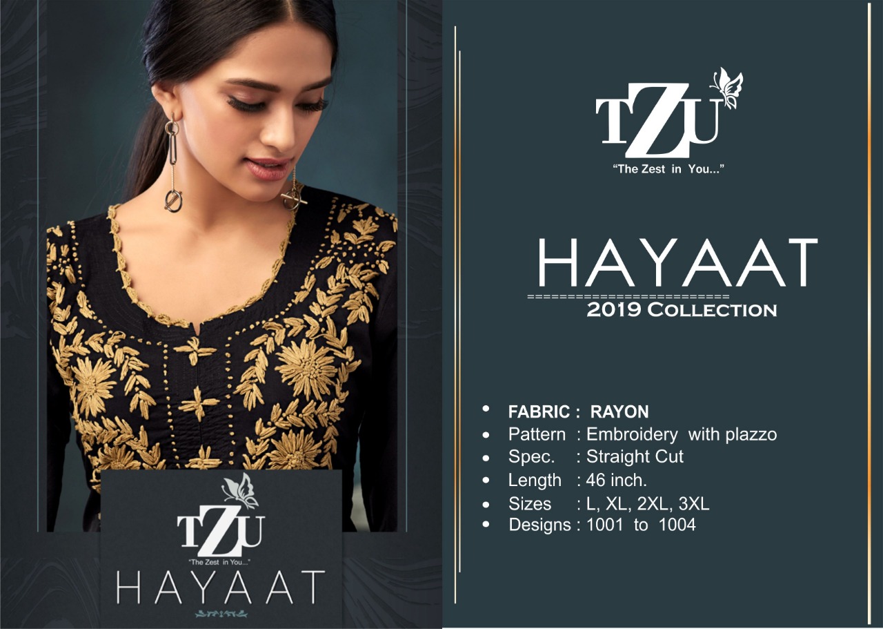 Tzu lifestyle hayaat Designer kurti with plazzo collection