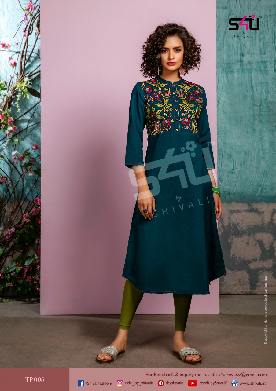 S4u by shivali tropical straight party wear kurties at wholesale price