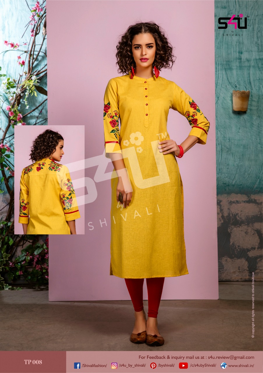 S4u by shivali tropical straight party wear kurties at wholesale price