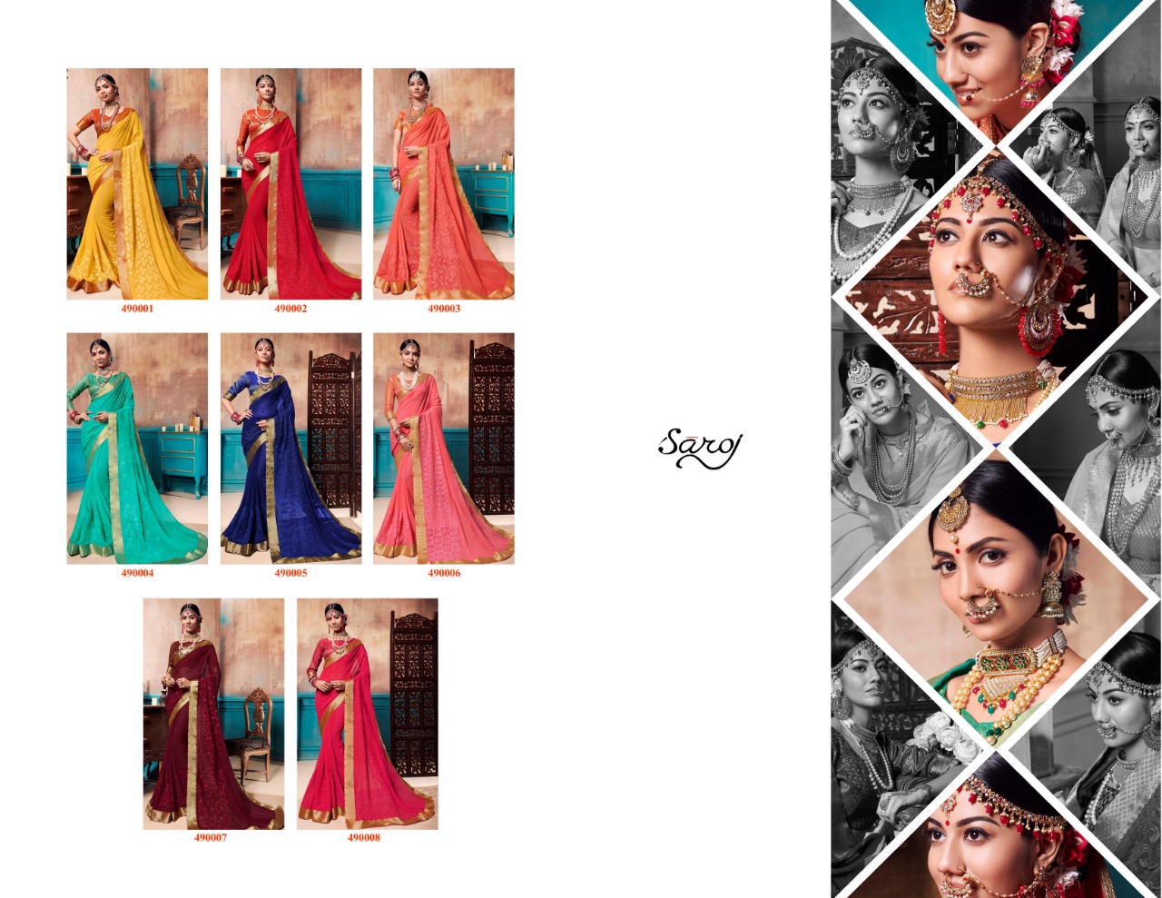 Saroj sunshine elegant chiffon party wear sarees catalog at wholesale rate