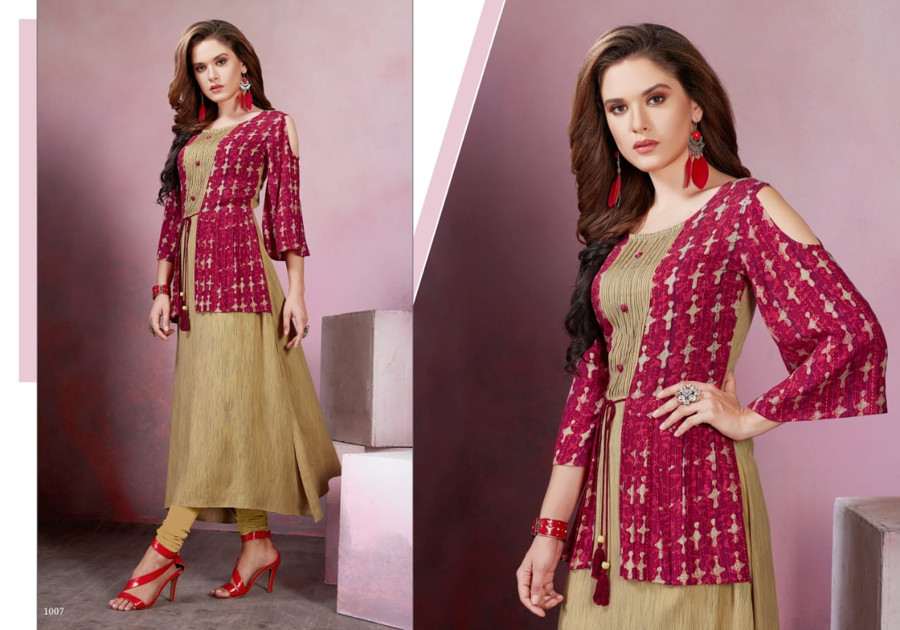 Smriti trendz allure designer printed rayon kurti outfit
