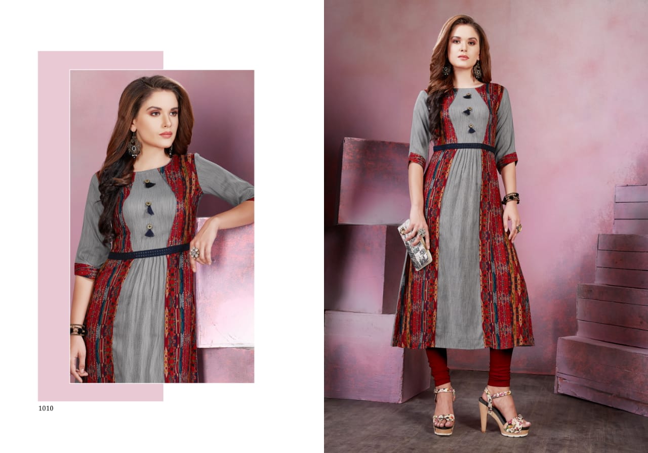 Smriti trendz allure designer printed rayon kurti outfit