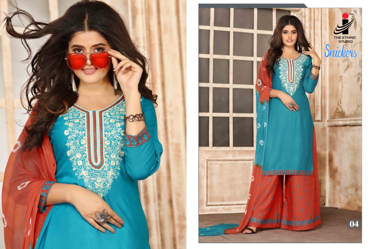 The ethnic studio snickers ready to wear kurti plazzo and dupatta exclusive collection