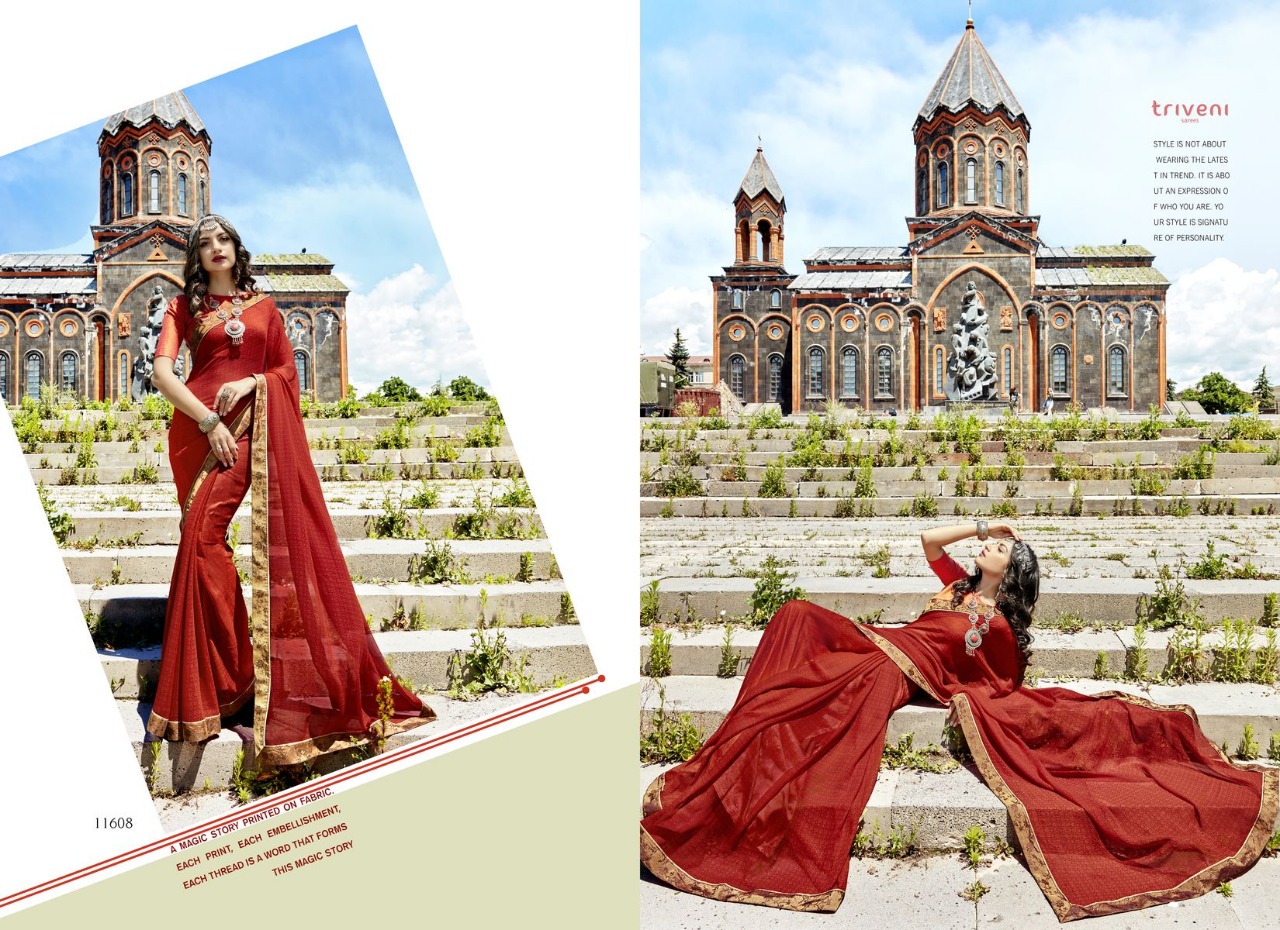 Triveni chhavi beautiful designer indian sarees collection at wholesale rate online dealer